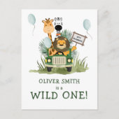 サファリ ワイルド ワン 1歳の誕生日パーティー招待状 ポストカード (正面)