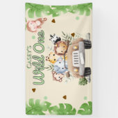 サファリ ワイルド ワン 1 ウォーターカラー 1歳の誕生日 横断幕 (縦)