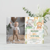 サファリ 動物 ワイルド ワン 1歳 誕生日 招待状 (スタンド正面)