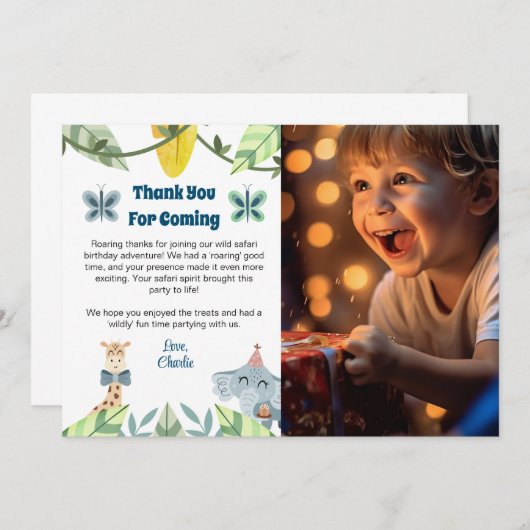 サファリ、来てくれてありがとうカード（写真付き） サンキューカード (正面/裏面)