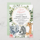 サファリsipと参照して、ミーティングベビーガールのジャングルテーマ 招待状 (正面/裏面)