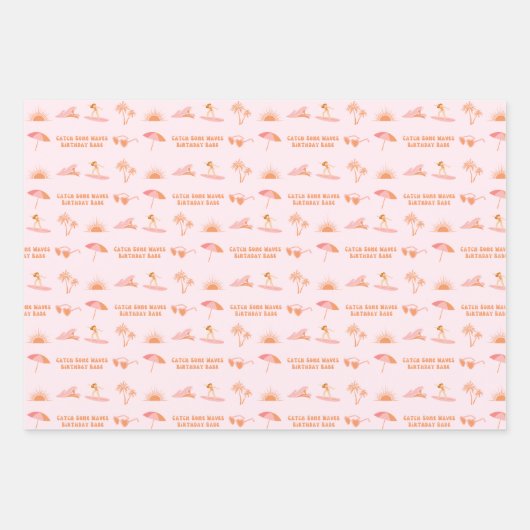 サファーガール誕生日ギフトラップ ラッピングペーパーシート (正面)