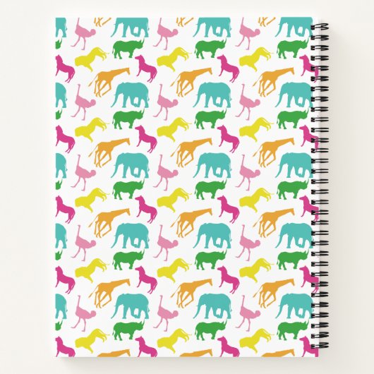 サファ名門私立校風のリアニマルピンクイエローアクアパーソナライズされた ノートブック (裏面)