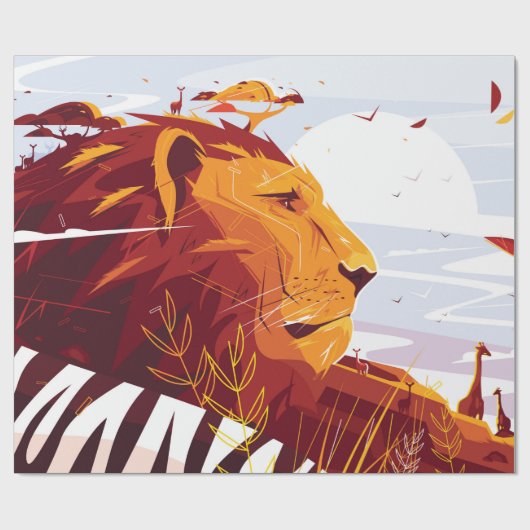 サファ威厳のあるリのキングに乗るライオンで、嘘とgをつく獣 ラッピングペーパー (フラット)