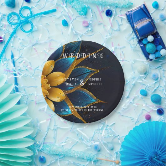 サフエレガントィアと金ゴールドフローラ結婚 ペーパープレート (パーティー)