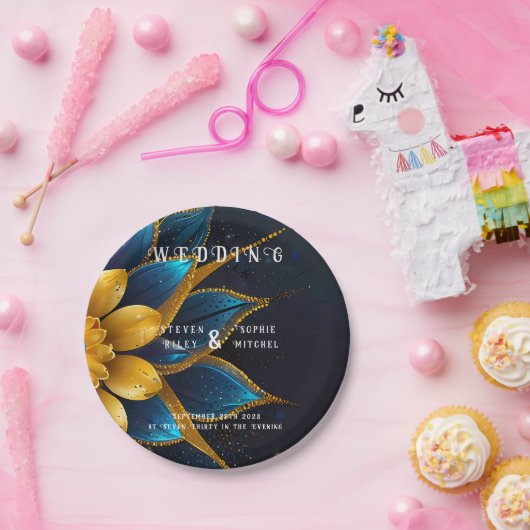 サフエレガントィアと金ゴールドフローラ結婚 ペーパープレート (パーティー)