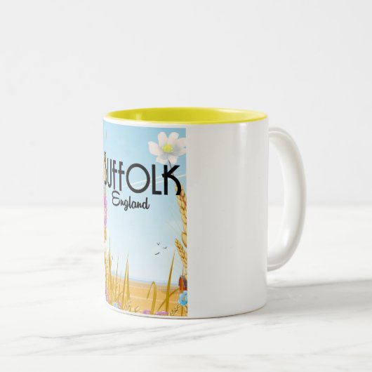 サフォーク・イングランド農場の漫画旅行ポスター ツートーンマグカップ (正面右)