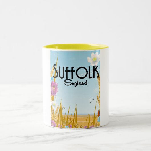 サフォーク・イングランド農場の漫画旅行ポスター ツートーンマグカップ (中央)