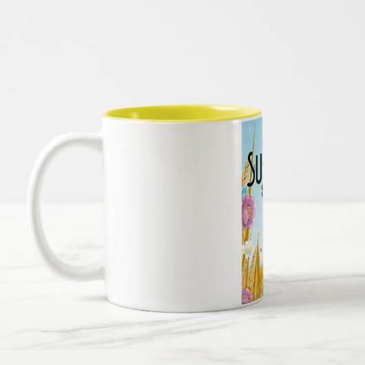 サフォーク・イングランド農場の漫画旅行ポスター ツートーンマグカップ (左)