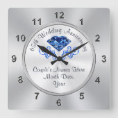 サフパーソナライズされたァイア65周年記念ギフトCLOCK スクエア壁時計 (正面)