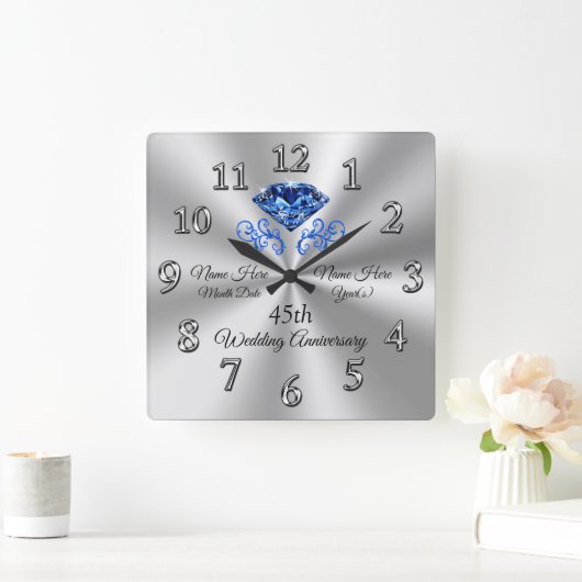 サフパーソナライズされたア結婚の記念日ギフト スクエア壁時計 (ホーム)