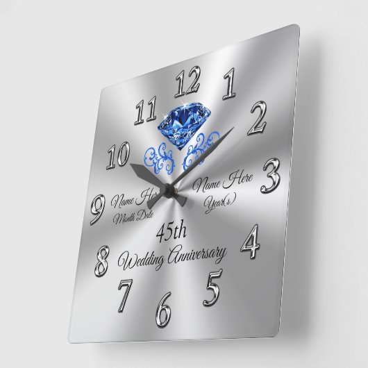 サフパーソナライズされたア結婚の記念日ギフト スクエア壁時計 (傾斜)