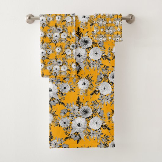 サフモダンロン灰色フローラ水色絵を描 バスタオルセット (インサイチュ)