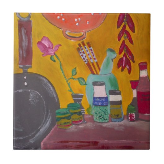 サフランおよび唐辛子のタイル タイル (正面)