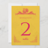 サフランとピンクピーコックインディアンテーブル番号 招待状 (裏面)