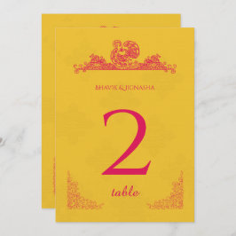 サフランとピンクピーコックインディアンテーブル番号 招待状