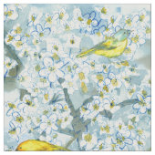 サフランのヒメハクドリが果実の木を咲かせる ファブリック (クローズアップ)