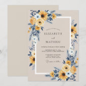 サフランインディゴひまわりユーカリの結婚式 招待状 (正面/裏面)