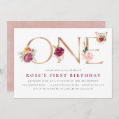 サフランバラ金ゴールドフローラバタフライ第1誕生日  招待状 (正面/裏面)