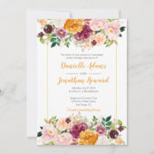 サフランバーガンディーピンクウォーター結婚カラーフローラ 招待状 (正面)