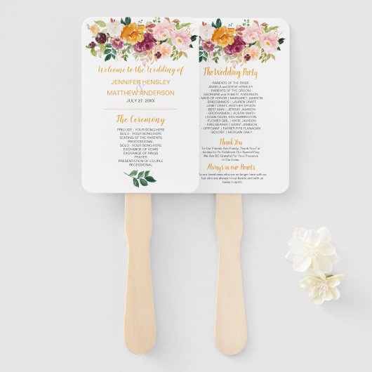 サフラン、ブルゴーニュ、メイヴ、ピンク結婚フローラ ハンドファン (正面&裏面)