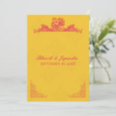 サフロンアンドピンクピーコックインディアン結婚式招待状 招待状 (スタンド正面)