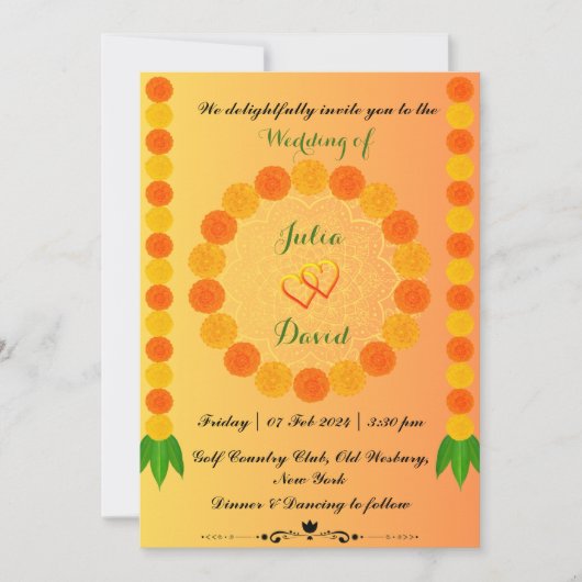 サフロンイエローウィズマリゴールド結婚式招待状 招待状 (正面)