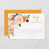 サフロンイエロー赤面モーヴコーナーブーケ 出欠カード (正面/裏面)