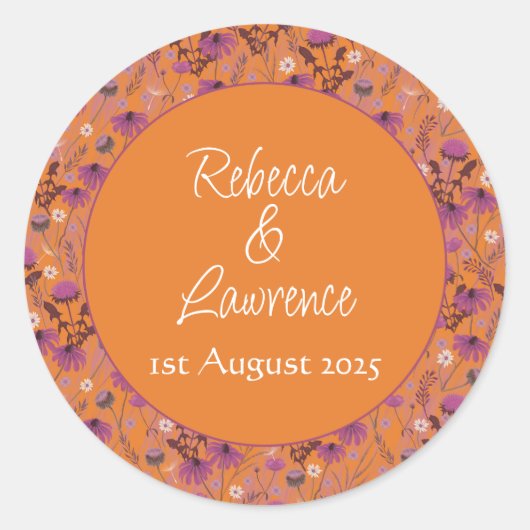 サフロンスカイワイルドフラワー結婚 – のシール周り ラウンドシール (正面)