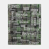 サブウェイアート任意の文字タータンチェックグリーンブラックプレイド フリースブランケット (正面)