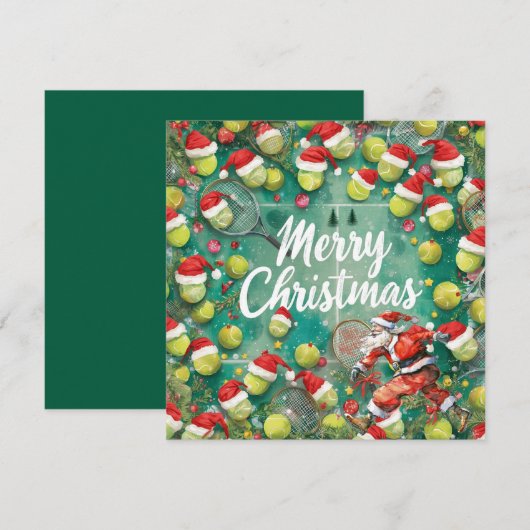 サブタとテニスコートのテニスクリスマス シーズンカード (正面/裏面)