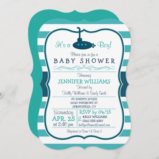 サブマ航海のイン;男の子の赤ちゃんシャワー招待状 招待状 (正面/裏面)