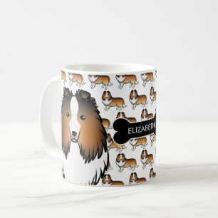 サブルのシェルティのキャラクターイラストと犬の骨と名前 コーヒーマグカップ