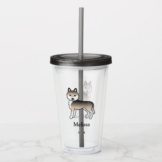 サブルーシべリアン・ハスキー犬 + 名前 アクリルタンブラー (正面)