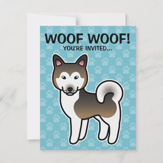 サブル+ホワイトのAlaskan Malamute犬のイラスト 招待状 (正面)