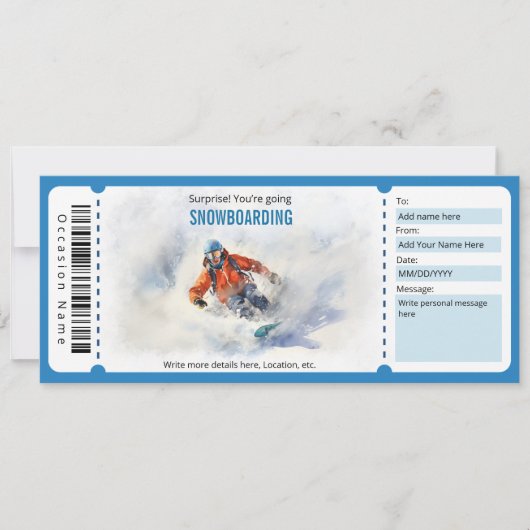 サプライススノーボードチケットバウチャーテンプレート 招待状 (正面)