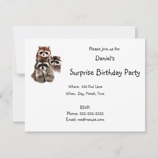 サプライズおもしろいアライグマ動物誕生日招待状 招待状 (裏面)