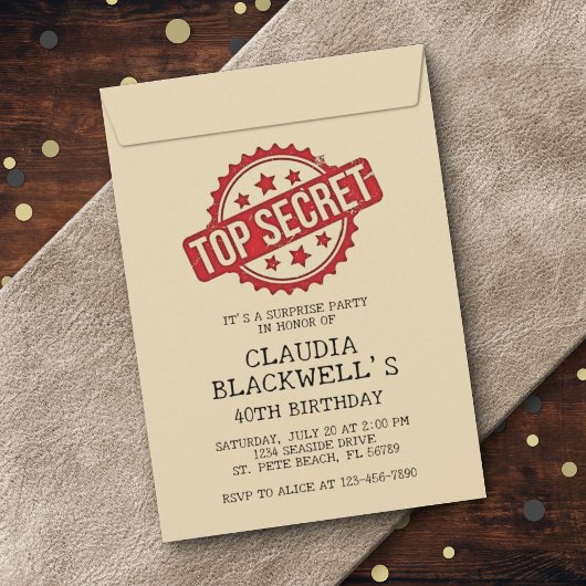 サプライズおもしろいトップシークレット誕生日 招待状