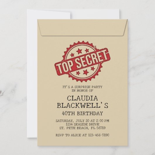 サプライズおもしろいトップシークレット誕生日 招待状 (正面)
