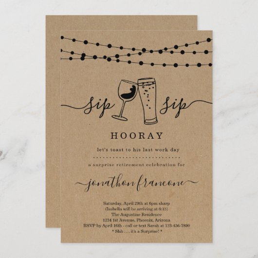 サプライズおもしろい退職パーティの招待状 招待状 (正面/裏面)