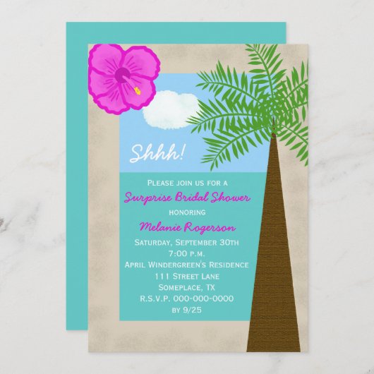 サプライズのブライダルシャワー招待 – 熱帯 招待状 (正面/裏面)
