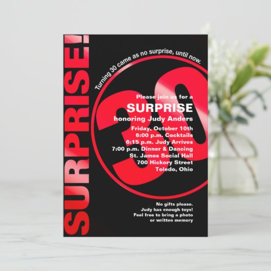 サプライズはっきりした誕生日招待状 – 赤30日 招待状 (スタンド正面)