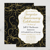 サプライズアニバーサリー招待 黒金 スワール 招待状 (正面/裏面)