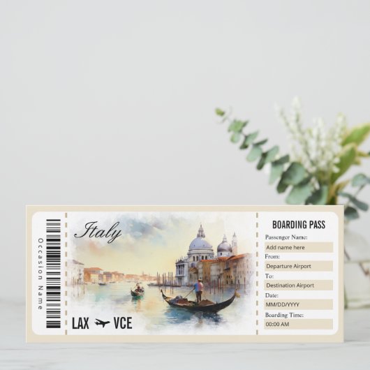 サプライズイタリア搭乗パスギフト証明書 招待状 (スタンド正面)