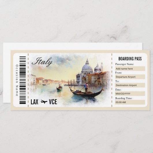 サプライズイタリア搭乗パスギフト証明書 招待状 (正面/裏面)