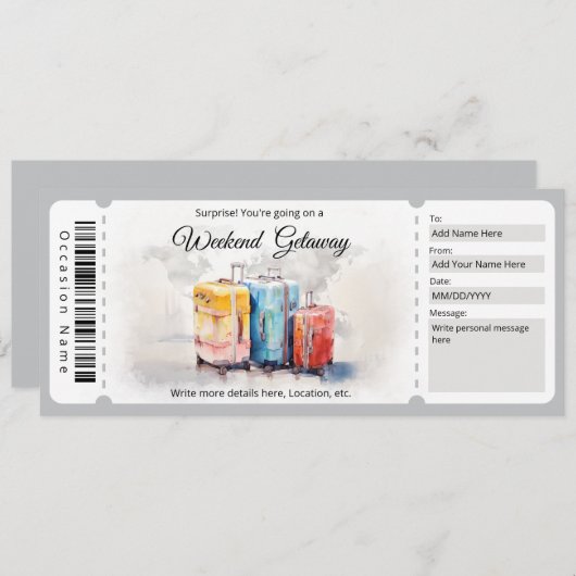 サプライズウィークエンドゲートウェイのギフト証明書 招待状 (正面/裏面)