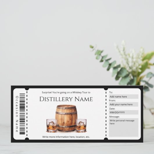 サプライズウイスキーツアーギフト証明書テンプレート 招待状 (スタンド正面)