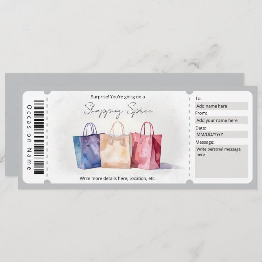 サプライズウォーターショッピングスプライバウチャー 招待状 (正面/裏面)