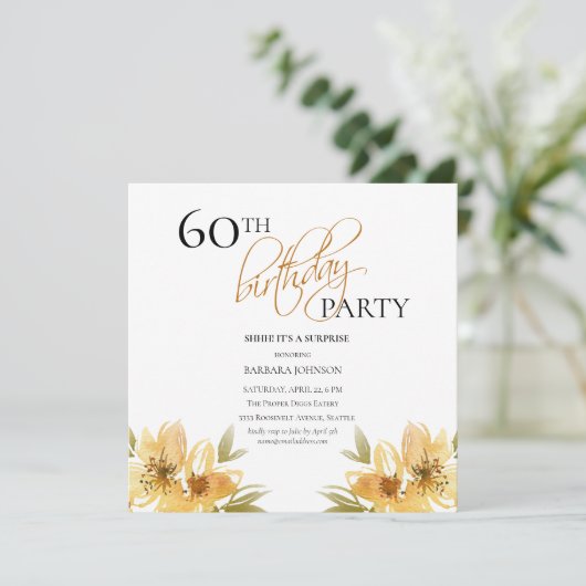 サプライズエレガントイエローフローラ60誕生日 招待状 (スタンド正面)