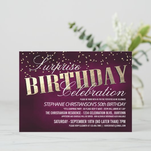 サプライズエレガントバースデーパーティ招待状 招待状 (スタンド正面)